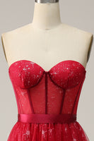 Load image into Gallery viewer, Strapless Red A Line Corset Prom Dress