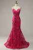 Load image into Gallery viewer, Hot Pink Spaghetti Straps Sequin Mermaid Corset Prom Dress
