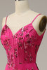 Load image into Gallery viewer, Hot Pink Spaghetti Straps Sequin Mermaid Corset Prom Dress