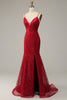 Load image into Gallery viewer, Dark Red Spaghetti Straps Mermaid Prom Dress with Slit