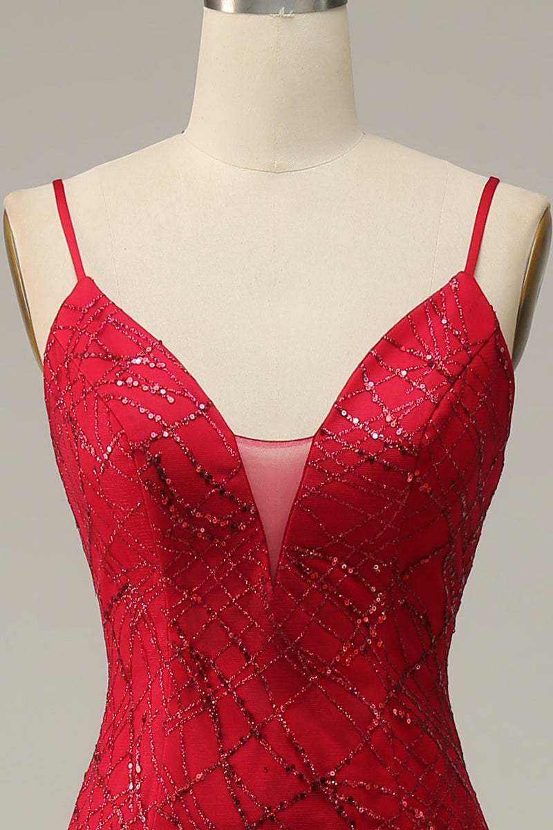 Load image into Gallery viewer, Dark Red Spaghetti Straps Mermaid Prom Dress with Slit
