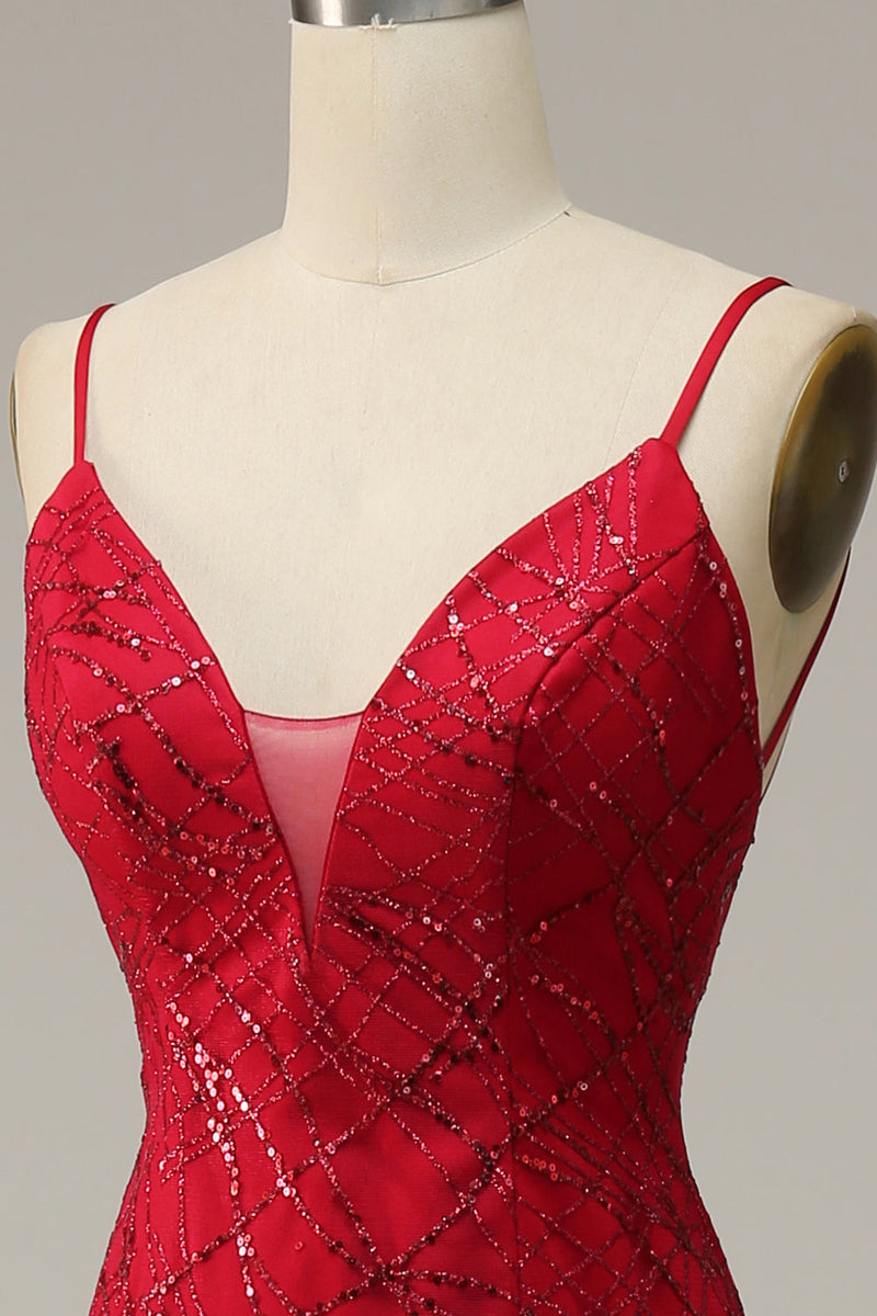 Load image into Gallery viewer, Dark Red Spaghetti Straps Mermaid Prom Dress with Slit