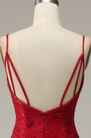 Load image into Gallery viewer, Dark Red Spaghetti Straps Mermaid Prom Dress with Slit