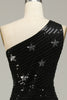 Load image into Gallery viewer, Mermaid One Shoulder Black Sequins Long Prom Dress with Star