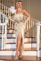 Load image into Gallery viewer, Champagne Spaghetti Straps Gatsby Fringed Flapper Dress