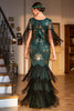 Load image into Gallery viewer, Sheath V Neck Dark Green Sequins Party Dress with Fringes