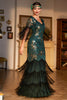 Load image into Gallery viewer, Sheath V Neck Dark Green Sequins Party Dress with Fringes