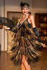 Load image into Gallery viewer, Spaghetti Straps Black Golden Party Dress with Fringes