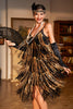 Load image into Gallery viewer, Spaghetti Straps Black Golden Party Dress with Fringes