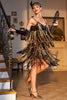 Load image into Gallery viewer, Spaghetti Straps Black Golden Party Dress with Fringes