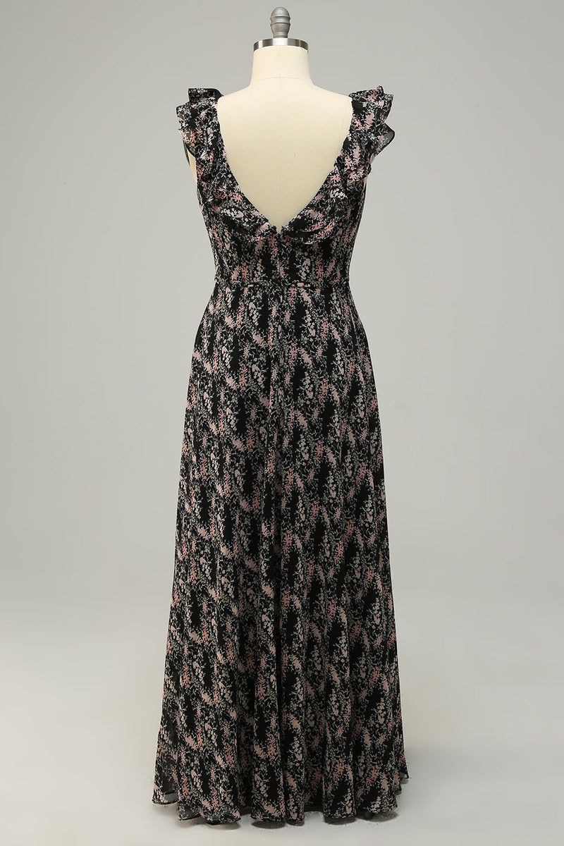 Load image into Gallery viewer, Blush Purple Flower Boho Chiffon Bridesmaid Dress