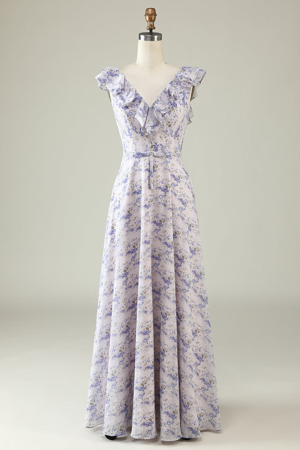Blush Purple Flower Boho Chiffon Bridesmaid Dress