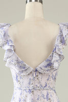 Load image into Gallery viewer, Blush Purple Flower Boho Chiffon Bridesmaid Dress