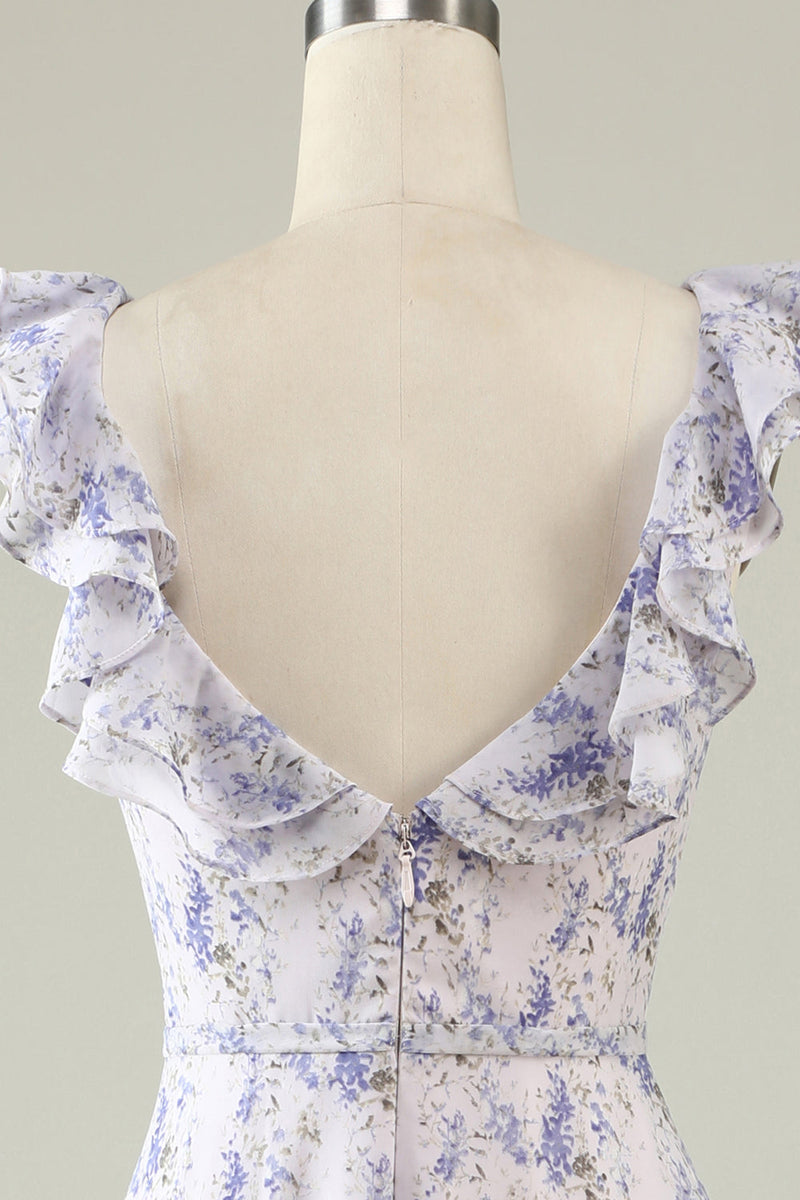 Load image into Gallery viewer, Blush Purple Flower Boho Chiffon Bridesmaid Dress