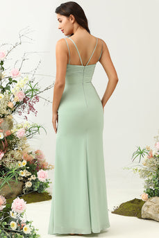 Sage Green Mermaid Draped Bridesmaid Dress