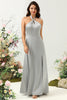 Load image into Gallery viewer, Simple Grey Halter Long Bridesmaid Dress with Slit