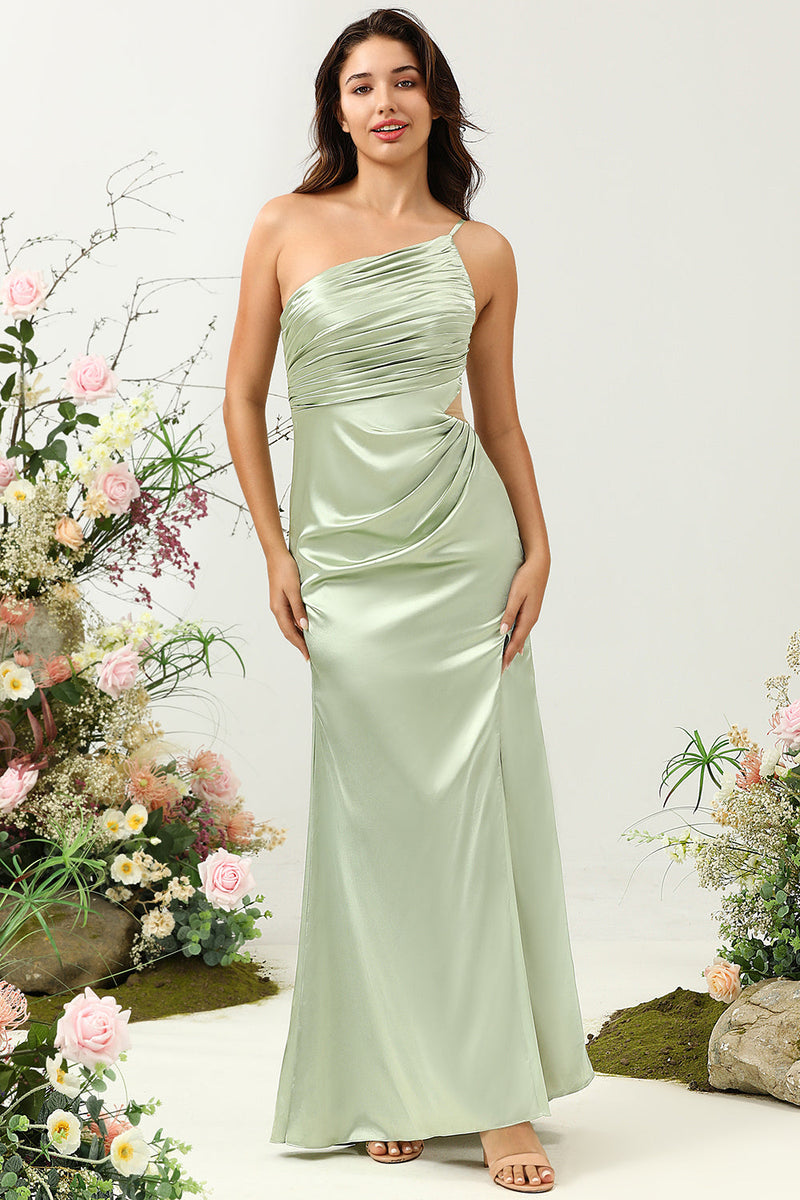 Load image into Gallery viewer, One Shoulder Satin Ruffles Wedding Guest Dress with Slit