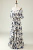 Load image into Gallery viewer, White Blue Flower Boho Bridesmaid Dress