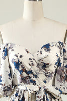 Load image into Gallery viewer, White Blue Flower Boho Bridesmaid Dress