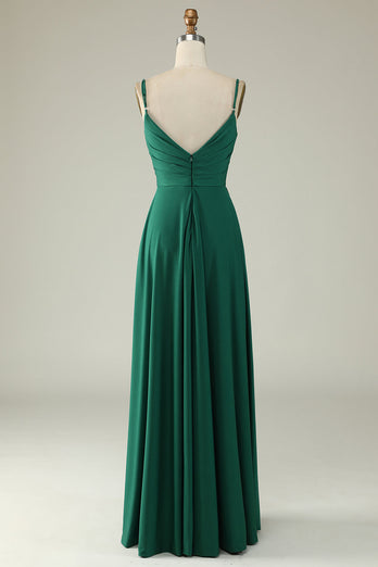 Dark Green A Line Spaghetti Straps Long Simple Prom Dress