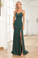 Load image into Gallery viewer, Dark Green Spaghetti Straps Mermaid Prom Dress with Beading