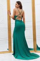 Load image into Gallery viewer, Mermaid Spaghetti Straps Red Long Prom Dress with Criss Cross Back