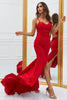 Load image into Gallery viewer, Mermaid Spaghetti Straps Red Long Prom Dress with Criss Cross Back