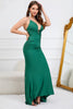 Load image into Gallery viewer, Mermaid Spaghetti Straps Dark Green Plus Size Prom Dress with Criss Cross Back