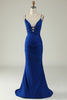 Load image into Gallery viewer, Mermaid Spaghetti Straps Dark Green Plus Size Prom Dress with Criss Cross Back