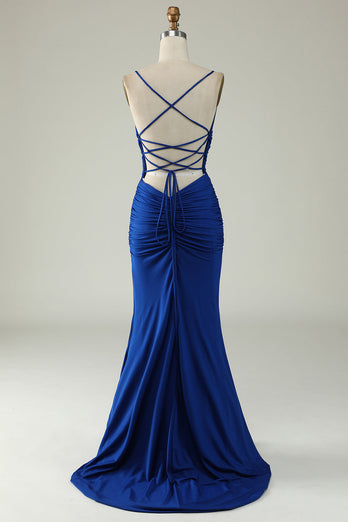 Mermaid Spaghetti Straps Dark Green Plus Size Prom Dress with Criss Cross Back