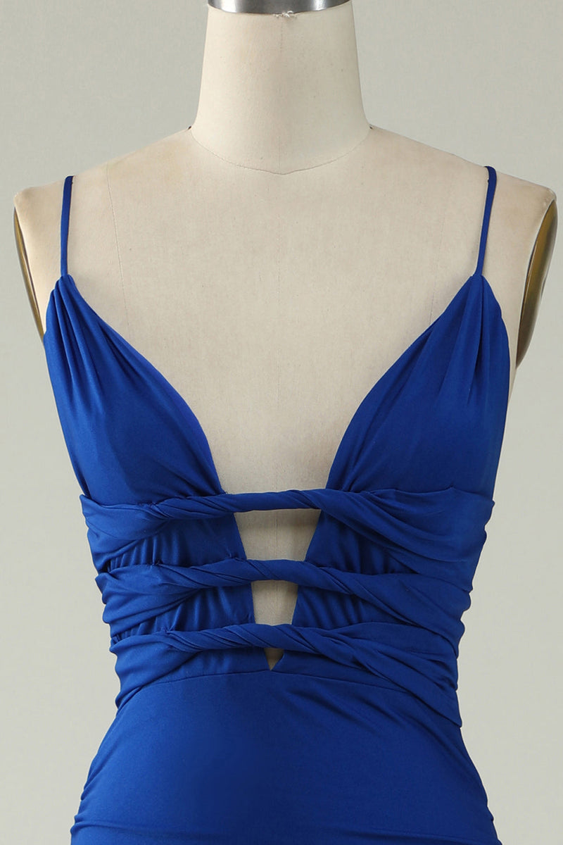 Load image into Gallery viewer, Mermaid Spaghetti Straps Royal Blue Plus Size Prom Dress with Criss Cross Back