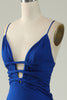 Load image into Gallery viewer, Mermaid Spaghetti Straps Dark Green Plus Size Prom Dress with Criss Cross Back