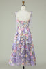 Load image into Gallery viewer, A Line Spaghetti Straps Purple Tea Length Prom Dress with 3D Flowers