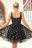 Load image into Gallery viewer, Black A Line Tulle Graduation Dress with Stars