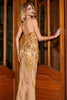 Load image into Gallery viewer, Stunning Mermaid Spaghetti Straps Golden Long Prom Dress with Split Front