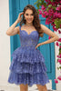 Load image into Gallery viewer, Off the Shoulder A Line Blue Corset Graduation Dress with Lace