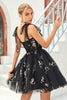 Load image into Gallery viewer, A Line Spaghetti Straps Black Short Homecoming Dress with Appliques