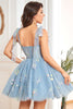 Load image into Gallery viewer, A Line Spaghetti Straps Black Short Homecoming Dress with Appliques