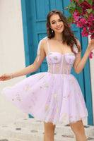 Load image into Gallery viewer, A Line Spaghetti Straps Black Short Homecoming Dress with Appliques