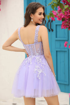 Lilac Corset Straps A-Line Graduation Dress