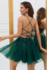 Load image into Gallery viewer, A Line Spaghetti Straps Dark Green Graduation Dress with Appliques