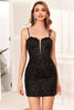 Load image into Gallery viewer, Bodycon Spaghetti Straps Sequins Little Black Dress with Criss Cross Back