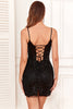 Load image into Gallery viewer, Bodycon Spaghetti Straps Sequins Little Black Dress with Criss Cross Back
