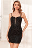 Load image into Gallery viewer, Bodycon Spaghetti Straps Sequins Little Black Dress with Criss Cross Back