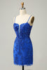 Load image into Gallery viewer, Bodycon Spaghetti Straps Sequins Little Black Dress with Criss Cross Back