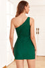Load image into Gallery viewer, Sheath One Shoulder Black Short Homecoming Dress with Beading