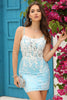 Load image into Gallery viewer, Light Blue Open Back Corset Tight Short Homecoming Dress