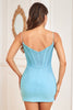Load image into Gallery viewer, Sheath Spaghetti Straps Blue Cocktail Dress with Beading