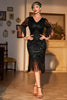 Load image into Gallery viewer, Dark Green V-neck Fringed Sequins Party Dress