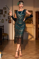 Load image into Gallery viewer, Beaded Fringed Dark Green Sequins Party Dress